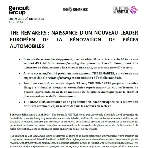 cover cp : THE REMAKERS : naissance d’un nouveau leader européen de la rénovation de pièces automobiles
